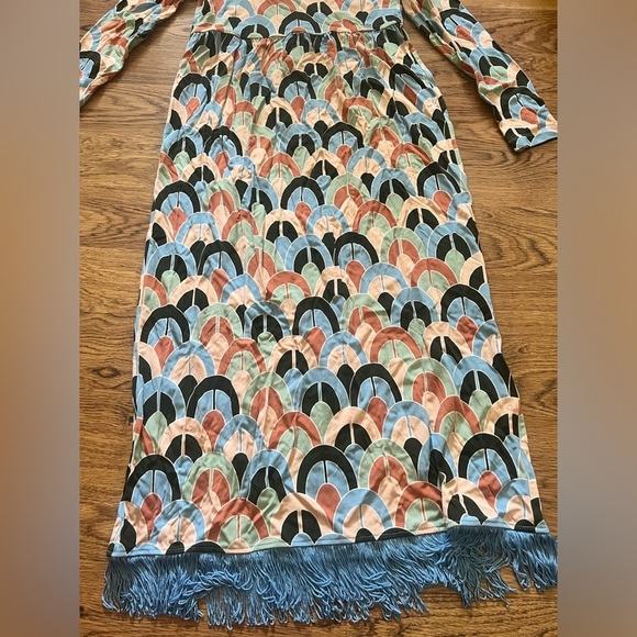 Cara cara dress xs mod vtg 70s 60s retro hippie fringe maxi tassle geometric fun - Picture 3 of 10